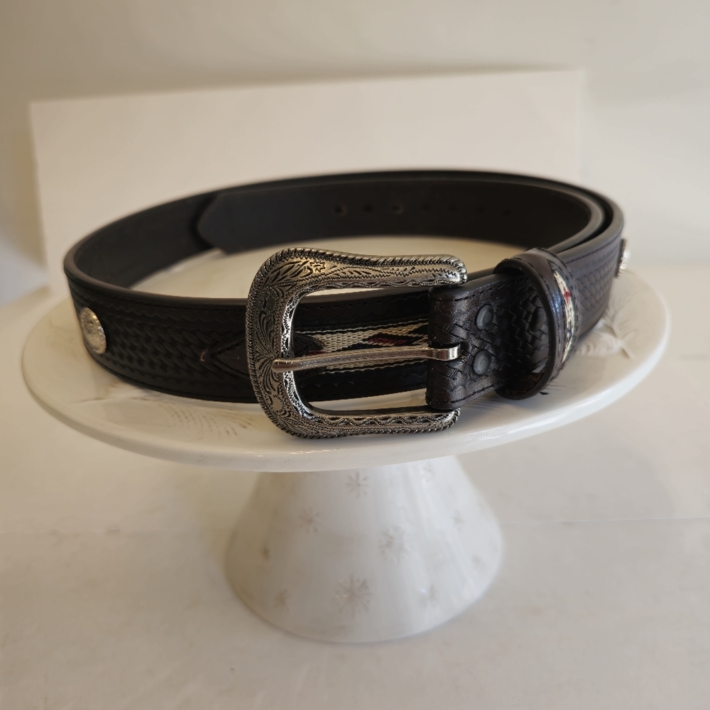 Blue Mountain 2764 Men's Western Basketweave Brown Genuine Leather Belt Size 44